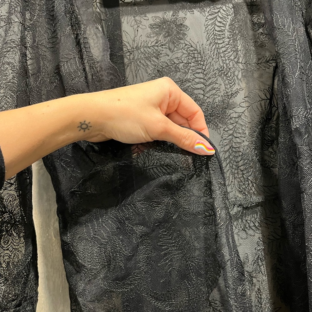 FreePeople - Black Sheer Lace Long Sleeve Robe - Picture 4 of 5